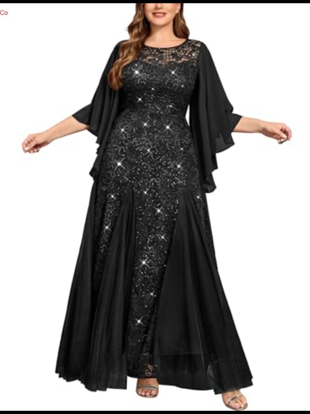 Plus Size Sequin Lace Tulle Mermaid Maxi Formal Evening Dress